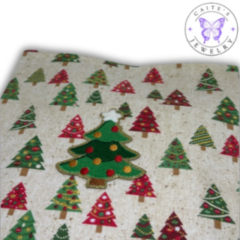 Handmade Small Book/Kindle Sleeve with a Christmas Trees Fabric
